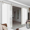 Double Glass Sliding Door - Solaris Tubular Stainless Steel Sliding Track & Duns 8mm Obscure Glass - Obscure Printed Design