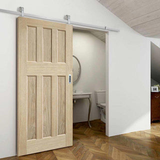 Image: Top Mounted Stainless Steel Sliding Track & Door - DX 60's Nostalgia Oak Panel Door - Unfinished