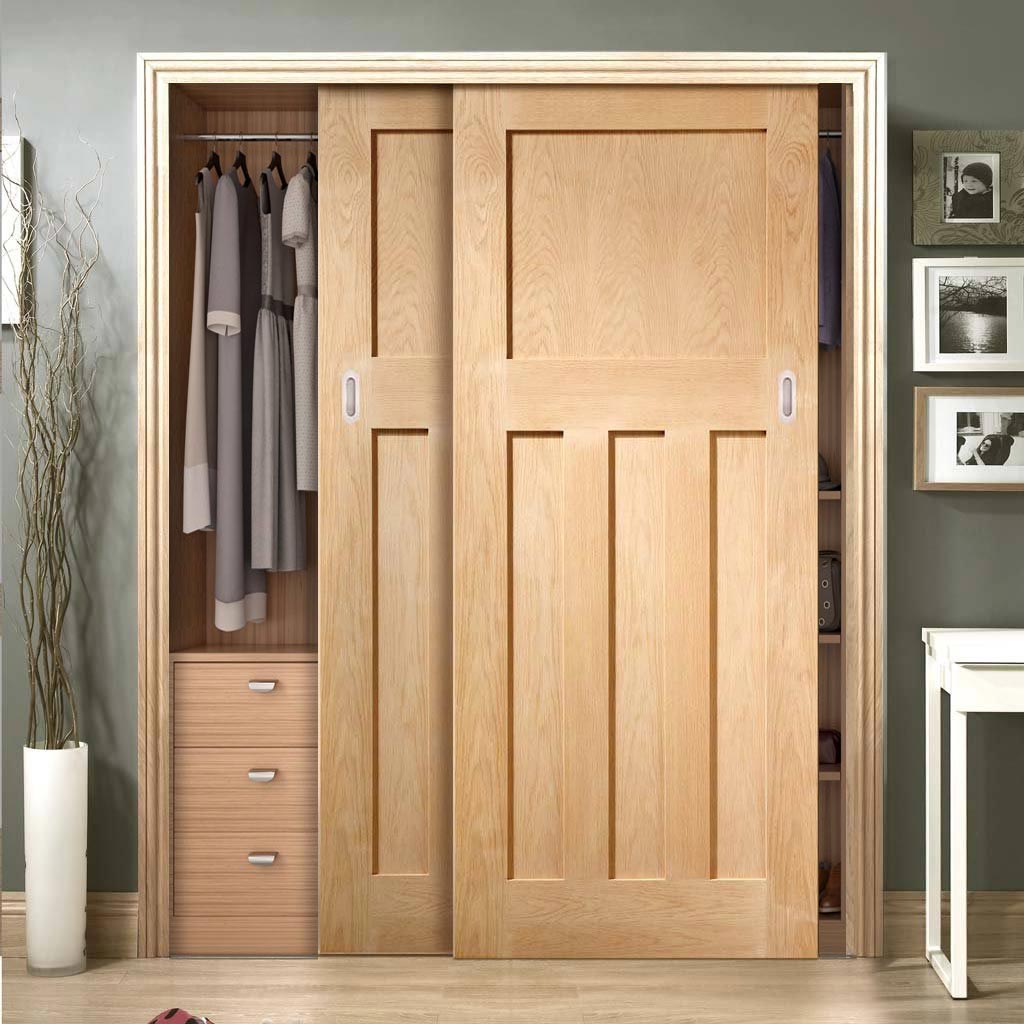 Minimalist Wardrobe Door & Frame Kit - Two DX Oak Panel Door - 1930's Style