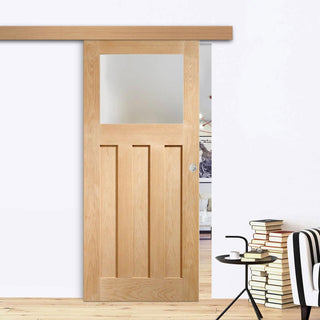 Image: Single Sliding Door & Wall Track - DX Oak Door - Obscure Glass - 1930's Style