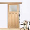 Single Sliding Door & Wall Track - DX Oak Door - Obscure Glass - 1930's Style