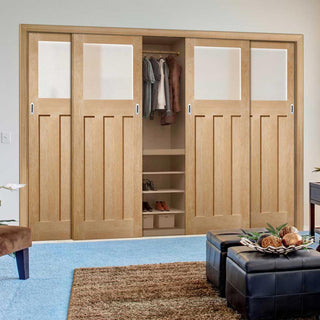 Image: Minimalist Wardrobe Door & Frame Kit - Four DX 1930's Oak Door - Obscure Glass - Prefinished
