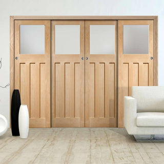 Image: Minimalist Wardrobe Door & Frame Kit - Four DX Oak Door - Obscure Glass - 1930's Style