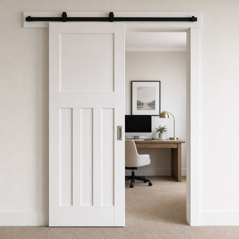 Top Mounted Black Sliding Track & Door - Value DX30's Panel Shaker Door - White Primed