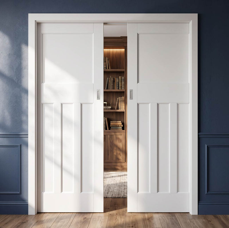 DX30's Panel Double Evokit Pocket Door - White Primed