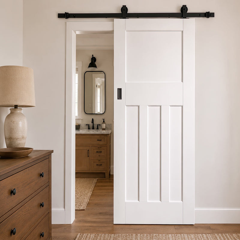 Top Mounted Black Sliding Track & Door - DX30's Panel White Primed Internal Door - White Primed