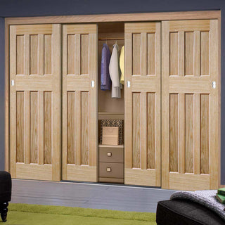 Image: Minimalist Wardrobe Door & Frame Kit - Four DX 60's Nostalgia Oak Panel Doors - Unfinished