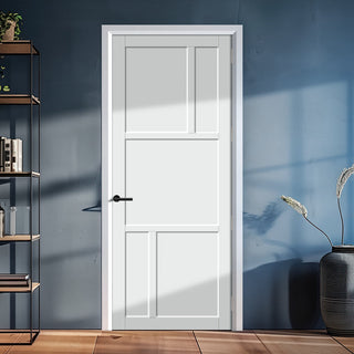 Image: EasiKit Internal Door and Frame Kit - Aran 5 Panel Solid Wood Internal Door - Premium Primed - Colour Options