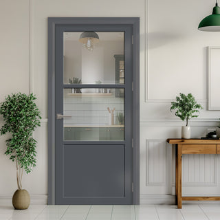 Image: EasiKit Internal Door and Frame Kit - Berkley 2 Pane 1 Panel Solid Wood Internal Door - Premium Primed - Colour & Glass Options