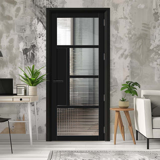 Image: EasiKit Internal Door and Frame Kit - Boston 4 Pane Solid Wood Internal Door - Premium Primed - Colour & Glass Options