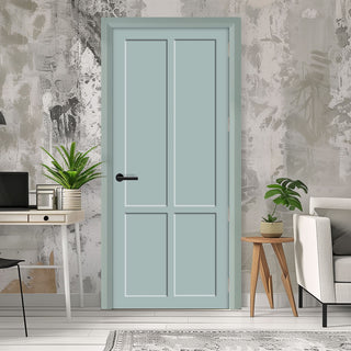 Image: EasiKit Internal Door and Frame Kit - Bronx 4 Panel Solid Wood Internal Door - Premium Primed - Colour Options