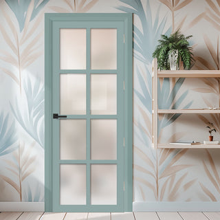 Image: EasiKit Internal Door and Frame Kit - Perth 8 Pane Solid Wood Internal Door - Premium Primed - Colour & Glass Options