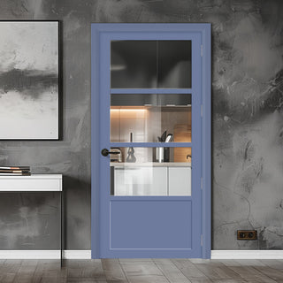 Image: EasiKit Internal Door and Frame Kit - Staten 3 Pane 1 Panel Solid Wood Internal Door - Premium Primed - Colour & Glass Options