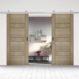 Image: Top Mounted Stainless Steel Sliding Track & Double Door - Edmonton Light Grey Flush Doors - Prefinished