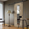 Single Sliding Door & Black Barn Track - Edmonton Light Grey Door - Clear Glass with Frosted Lines - Prefinished
