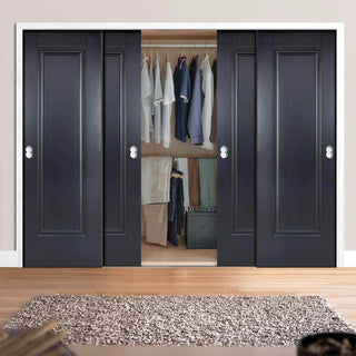 Image: Minimalist Wardrobe Door & Frame Kit - Four Eindhoven 1 Panel Black Primed Doors - Unfinished