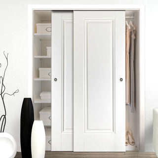 Image: Minimalist Wardrobe Door & Frame Kit - Two Eindhoven 1 Panel Doors - White Primed