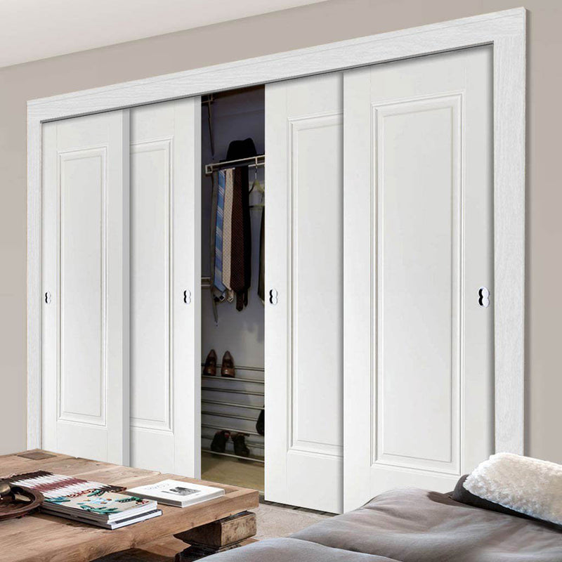 Minimalist Wardrobe Door & Frame Kit - Four Eindhoven 1 Panel Doors - White Primed