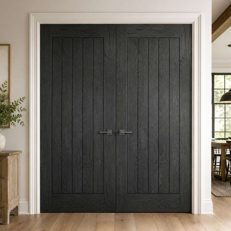 Ely Brushed Black Oak Internal Door Pair - Prefinished