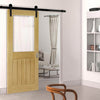 Single Sliding Door & Black Barn Track - Ely 1L Top Pane Oak Door - Clear Etched Glass - Unfinished