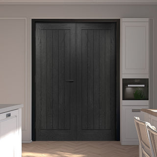 Image: Ely Brushed Black Oak Internal Door Pair - Prefinished
