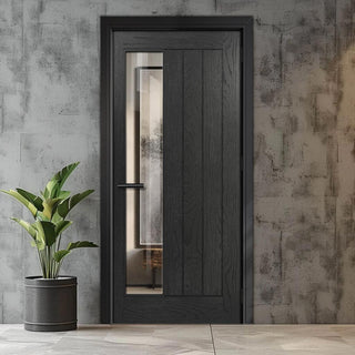 Image: Ely Brushed Black Oak Internal Door - Clear Glass