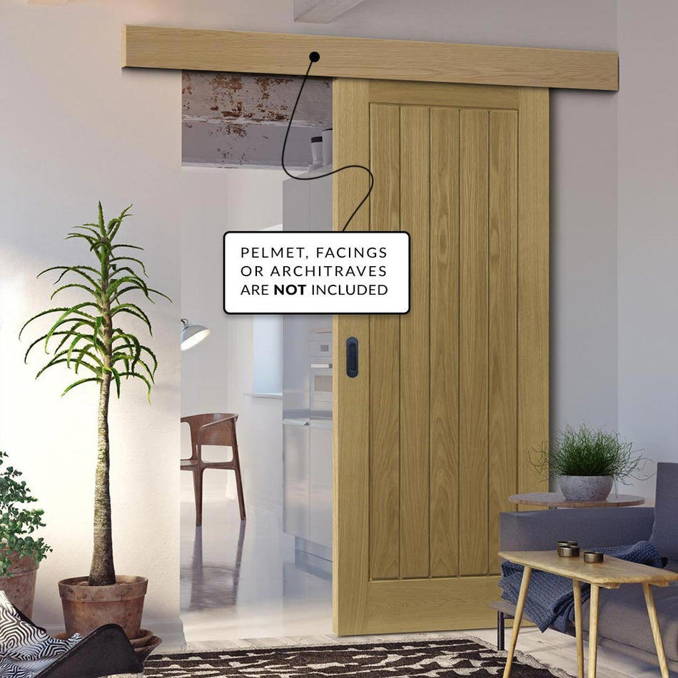 Single Sliding Door & Wall Track - Ely Oak Door - Unfinished