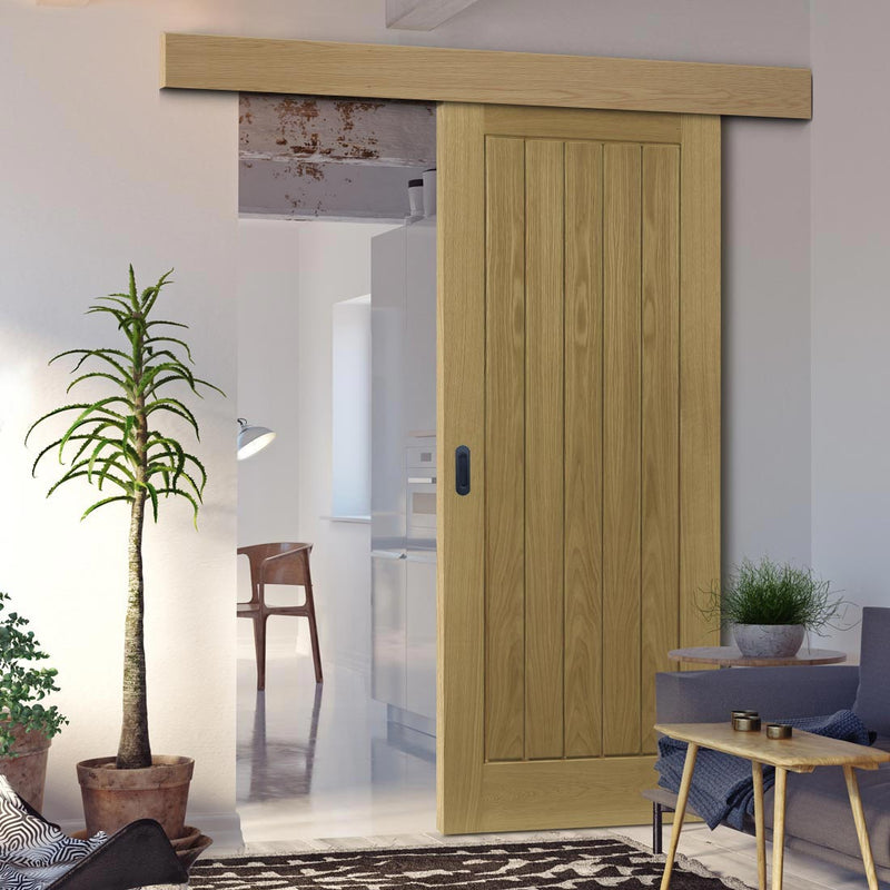 Single Sliding Door & Wall Track - Ely Oak Door - Unfinished