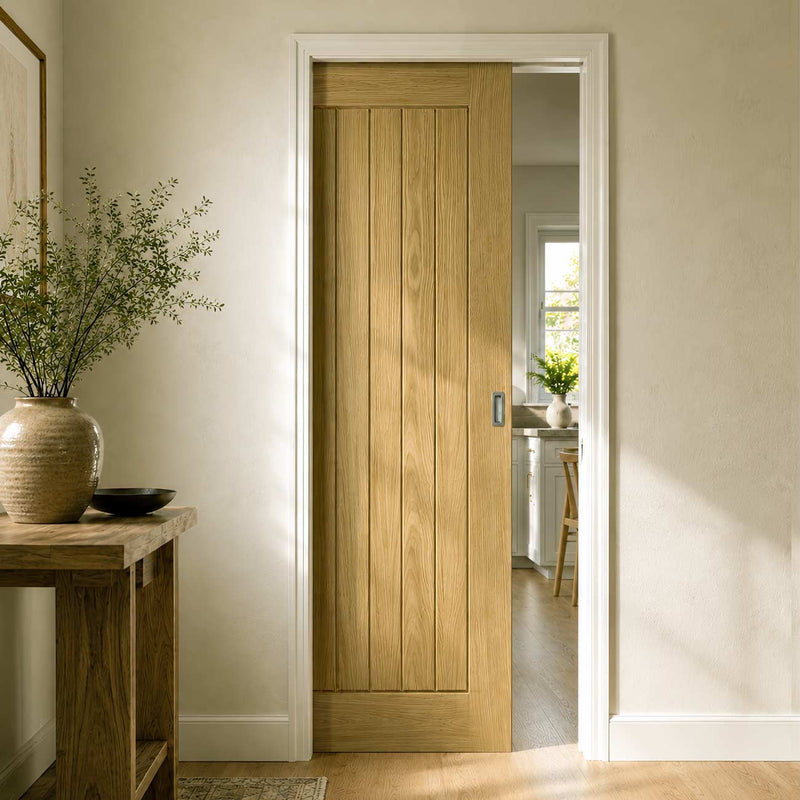 Ely Real American White Oak Veneer Single Evokit Pocket Door - Prefinished
