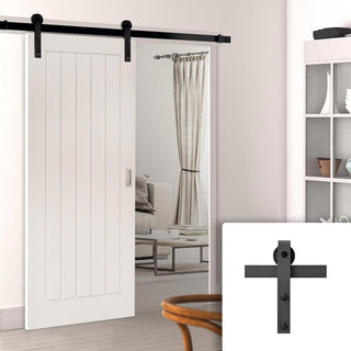 Image: Single Sliding Door & Black Barn Track - Ely White Primed Door