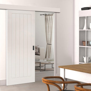Image: Single Sliding Door & Wall Track - Ely White Primed Door
