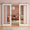 Top Mounted Stainless Steel Sliding Track & Double Door - Ely Glazed Door - Clear Etched Glass - White Primed