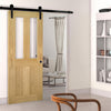 Single Sliding Door & Black Barn Track - Eton American Oak Veneer Door - Clear Safety Glass - Unfinished