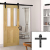 Single Sliding Door & Black Barn Track - Eton American Oak Veneer Door - Clear Safety Glass - Unfinished