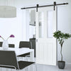Single Sliding Door & Black Barn Track - Eton White Primed Victorian Shaker Door - Clear Safety Glass