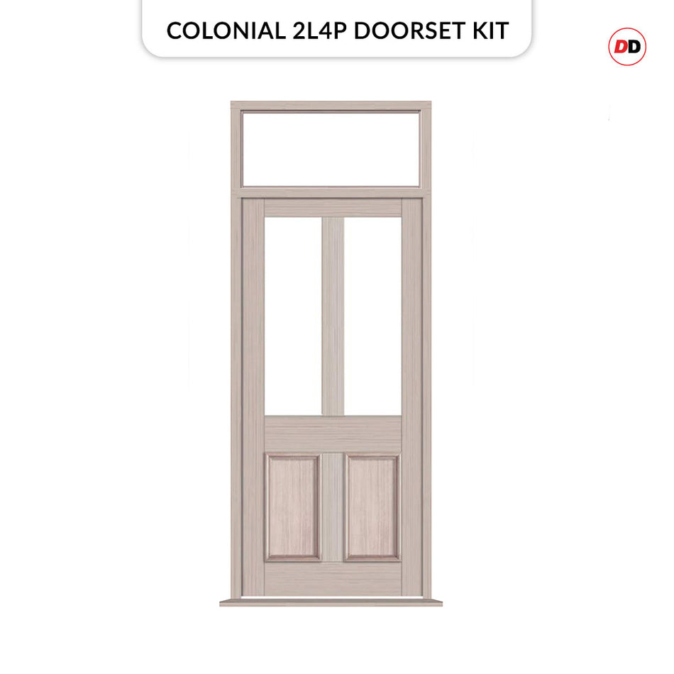 Exterior Colonial 2L 2P Front Door with Transom - Customisable: Size, Colour, Glass Options