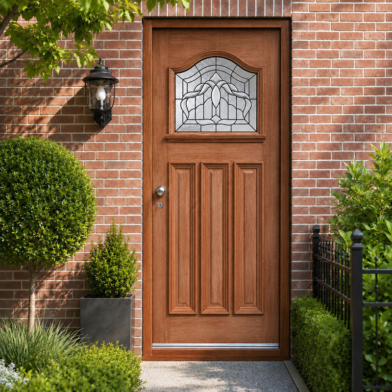 Estate Crown Hardwood External Front Door and Frame Set with Fittings - Double Glazing