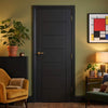 Fire Rated Internal Door - Linear 7 Panel Door - Black Laminated - Prefinished
