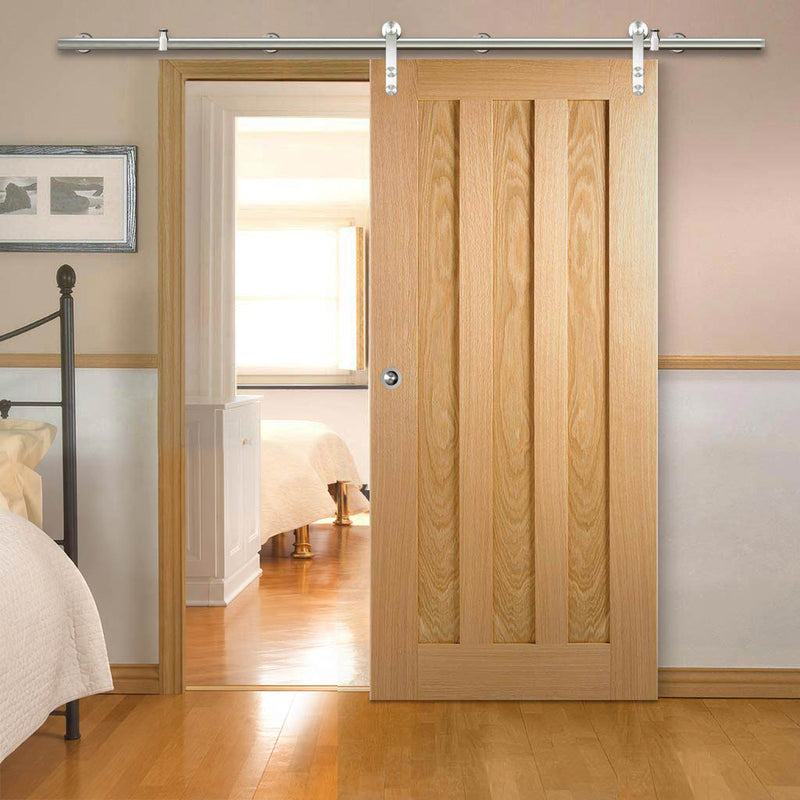 Saturn Tubular Stainless Steel Sliding Track & Idaho 3 Panel Oak Door - Prefinished