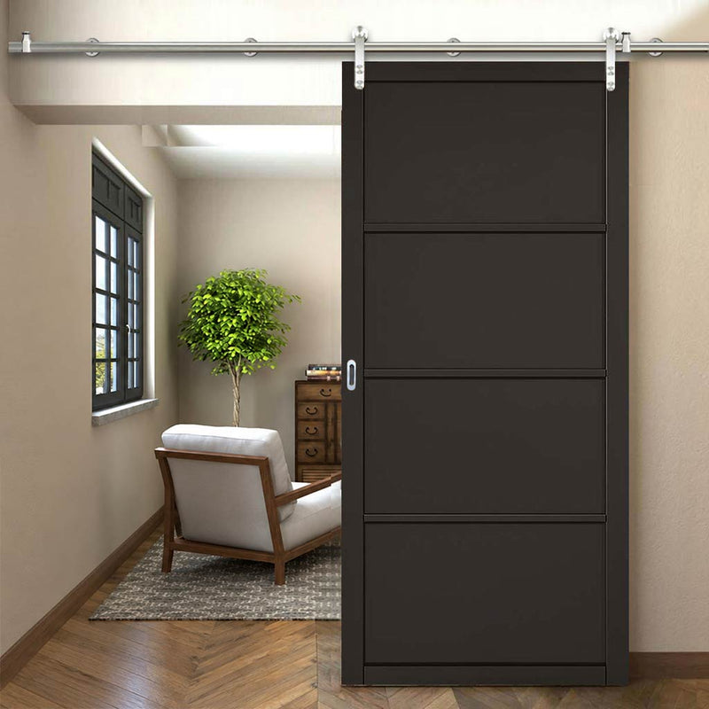 Saturn Tubular Stainless Steel Sliding Track & Soho 4 Panel Door - Black Painted - Prefinished