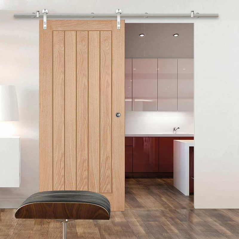 Saturn Tubular Stainless Steel Sliding Track & Belize Oak Door - Unfinished