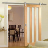 Saturn Tubular Stainless Steel Sliding Track & Utah 3 Pane Oak Door - Frosted Glass - Prefinished