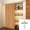 Saturn Tubular Stainless Steel Sliding Track & Wexford Oak Panel Door - Unfinished