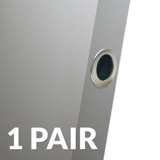 Image: Two Dillon Small Round Door Edge Finger Pulls for Sliding and Pocket Doors - Satin Finish