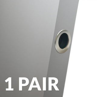 Image: Two Dillon Small Round Door Edge Finger Pulls for Sliding and Pocket Doors - Satin Nickel
