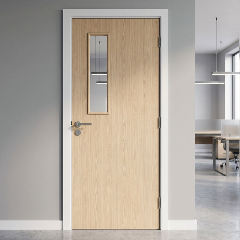 Made to Order Fire Internal Door - Flush American Ash Veneer - 30 Minute Fire Rated - Clear Glass - 08 - Prefinished