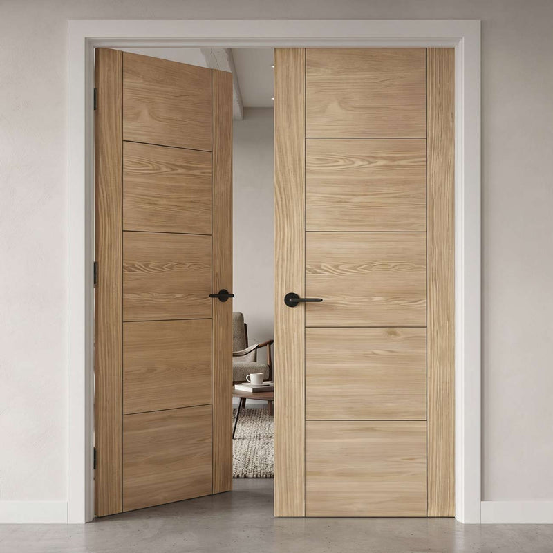 Value - 5 Panel Oak Flush Internal Door Pair - Unfinished
