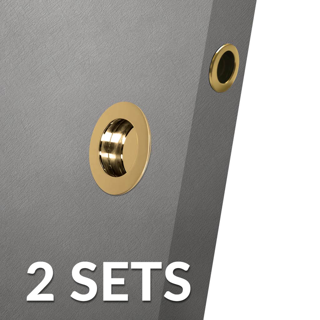 2 Pairs of Anniston 50mm Sliding Door Round Flush Pulls and 2x  Finger Pull  - Polished Gold Finish