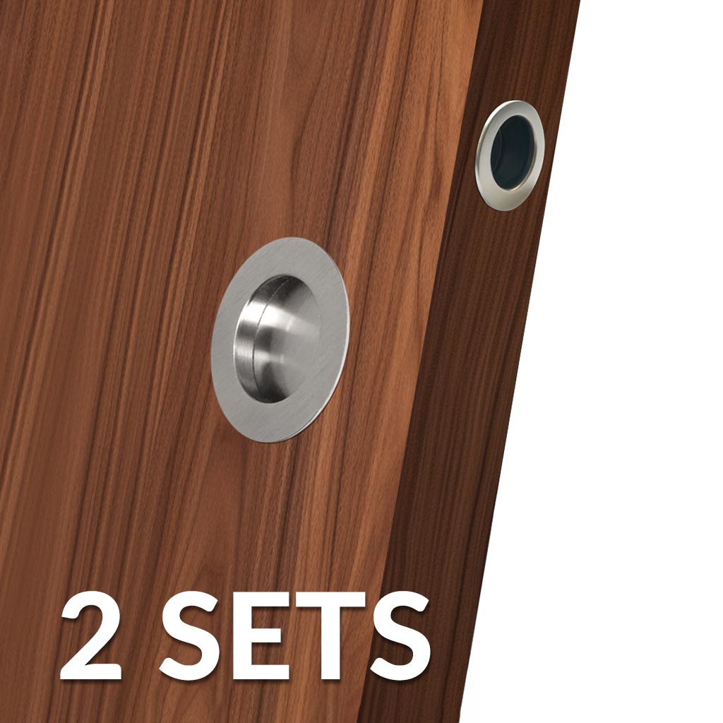 2 Pairs of Anniston 50mm Sliding Door Round Flush Pulls and 2x Finger Pull  - Satin Stainless Steel