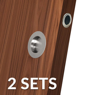 Image: 2 Pairs of Anniston 50mm Sliding Door Round Flush Pulls and 2x Finger Pull  - Satin Stainless Steel